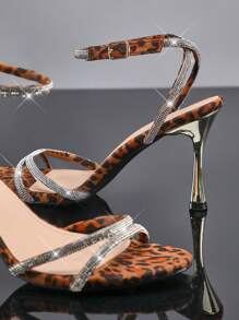 SHUZIA Women's Cross Straps Rhinestone Ankle Strap Round Toe High Heel Sandals - Multicolor - View 4