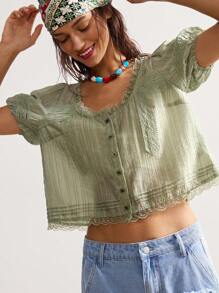 Bohemela 女式加大码平纹泡泡短袖圆领衬衫