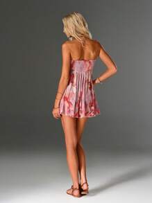 SHEIN Unity 春夏度假浪漫褶饰花卉印花扭结露肩迷你连衣裙 - 彩色 - 查看 2