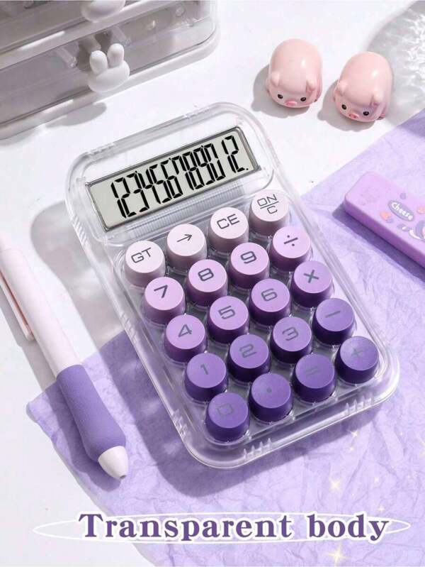 SHEIN 1pc Gradient Dopamine Pattern 10-Digit Large Display Mechanical Calculator, Suitable For Finance, Accounting, Students, Office Use, Fashionable And High Cost-Performance