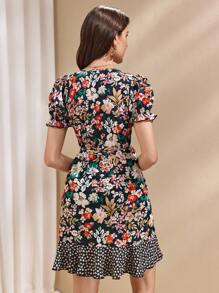 Almamuse Đầm ngắn thắt lưng in họa tiết hoa cho kỳ nghỉ hè dành cho nữ - Nhiều màu - Xem 2