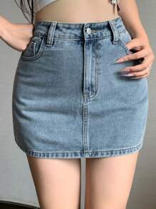 DAZY 夏季度假沙滩运动休闲原色牛仔裙女士牛仔裙 - 藍色 - 查看 6