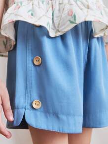 SHEIN Young Girl Summer Denim Shorts With Wood Buttons - Blue - View 6