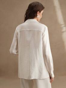 Anewsta 优雅精致的白色天丝花卉3D宽松休闲女衬衫 - 白色 - 查看 7