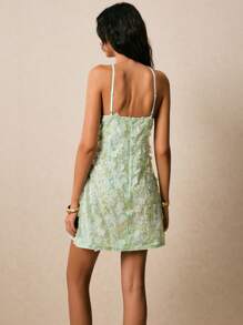 Poéselle 优雅露肩无袖连衣裙，缀有串珠和亮片 - 薄荷綠 - 查看 4