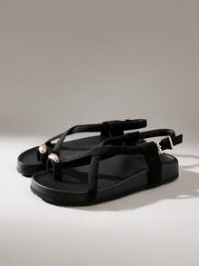 Solecia 女士时尚棕色露趾休闲系带平底凉鞋，春夏季舒适穿着