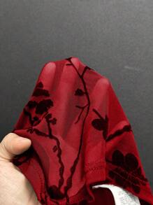 EgrlEra Áo lưới nhung họa tiết hoa gợi cảm mùa hè cho nữ - Đỏ và đen - Xem 5