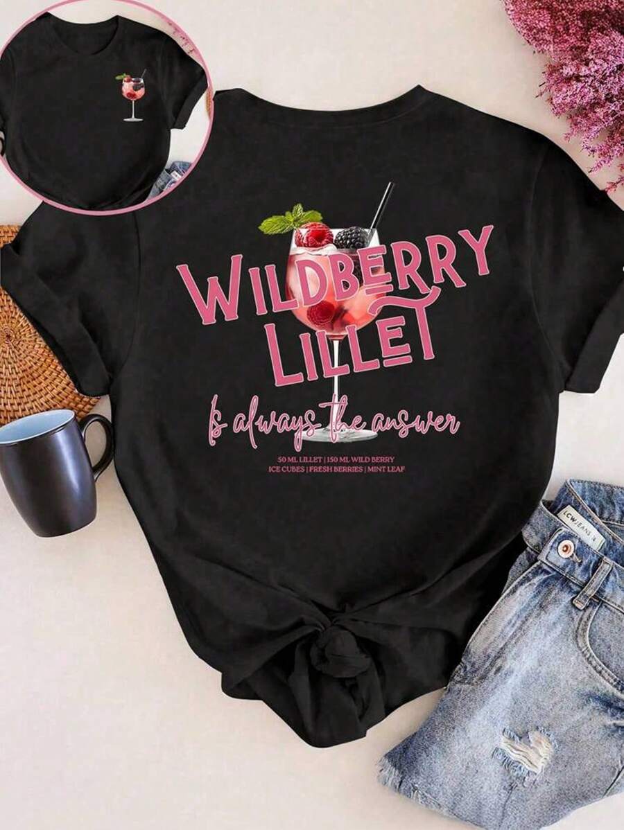 DrmWander Camiseta de manga corta casual de talla grande con estampado de eslogan de bebida para mujer
