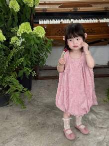 SHEIN Babygirls Sleeveless Dusty Pink Dress,Cute Summer Party Outfit,Simple Solid Comfortable Fit Skirt For Outdoor Play And Casual Daily Wear - Pink - View 3