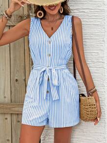 Breezaya Combinaison courte sans manches rayée, style casual