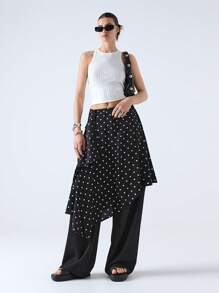 LYSMO Women's Casual Polka Dot Print Asymmetrical Hem Mini Skirt, Summer - Multicolor - View 1