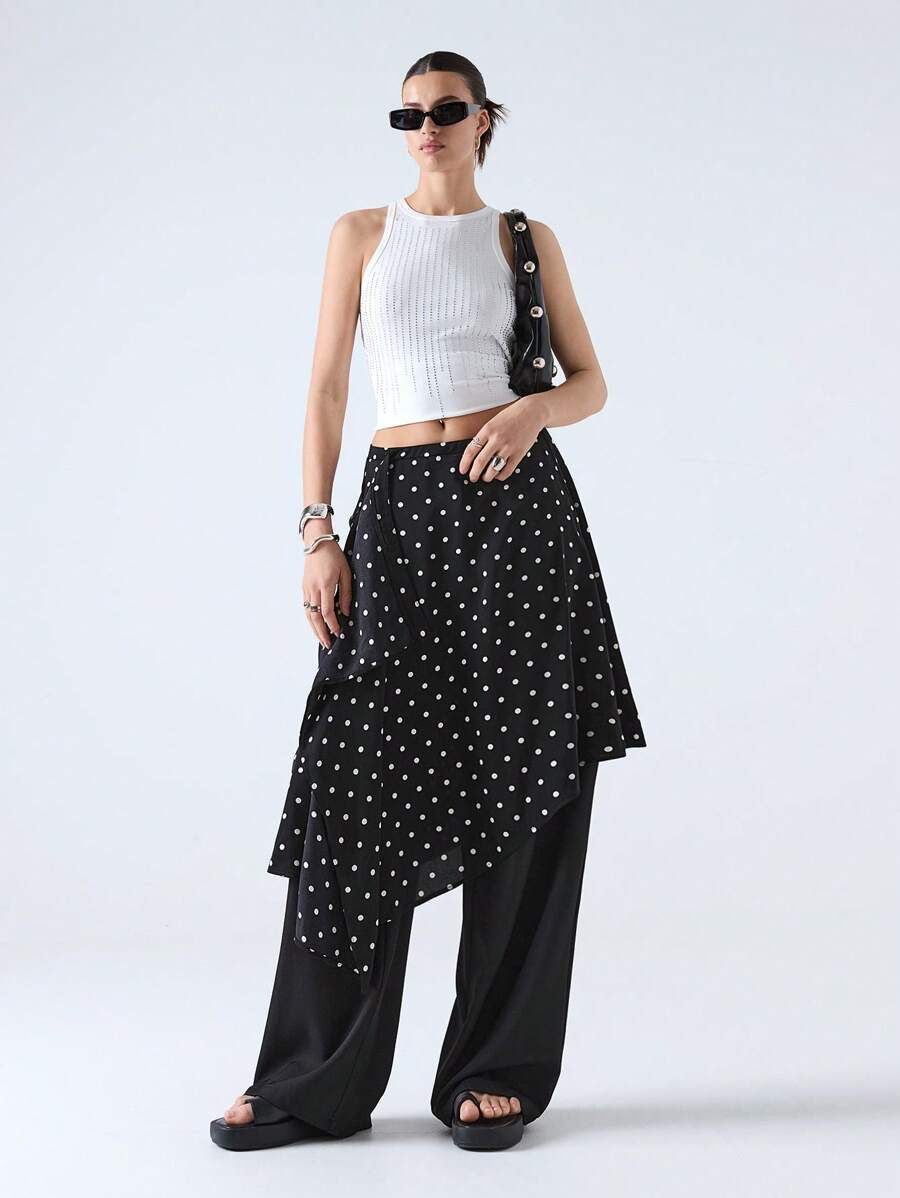 LYSMO Women's Casual Polka Dot Print Asymmetrical Hem Mini Skirt, Summer - Multicolor - View 1