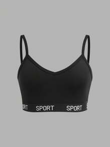 Teen Girl 3pcs/Set Simple Letter Elastic Camisole, Backless Underwear Set - Black and White - View 6