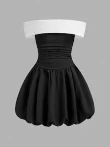 SHEIN Nova Glow Tween 女童街头风休闲露肩修身连衣裙 - 黑色 - 查看 2