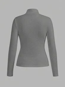 SHEIN BASICS 秋冬季基本款高领修身长袖纯色女式上衣，升级保暖内衬，时尚、休闲、舒适、百搭，不显臃肿