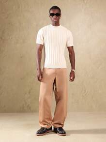 SUMWON Suéter ligero de manga corta acanalado de estilo retro clásico, con diseño lineal, ajuste muscular, de primavera y verano, para uso casual