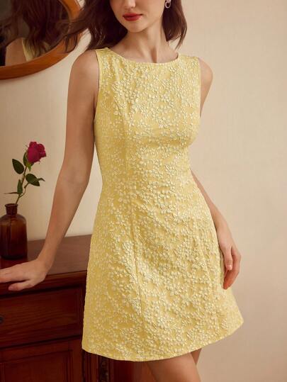 Vintamour Vintage elegant damklänning med mini-krage, bodycon, jacquard, ärmlös semesterklänning, casual sommarklänningar för kvinnor, sommarkläder för kvinnor, sommarkläder, semesterkläder, damklänningar för kvinnor, sommarklädsel för bröllopsgäster, solklänningar för kvinnor, balklänning, examensklänningar för kvinnor, formella klänningar för kvinnor, födelsedagsklänningar för kvinnor, klänningar för kvinnor, eleganta, eleganta klänningar för kvinnor, gul klänning, miniklänning, semesterkläder för kvinnor