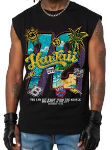 ROMWE MEN Street Life Camiseta sin mangas con estampado numérico para hombre, chaleco de verano casual y deportivo de cuello redondo, camiseta de tirantes con estampado de moda
