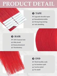 10 件装 100% 真人发丝接发 红色 25 克 18 英寸 丝滑无缝隐形 适合稀疏发质 女士 优质浓密发梢 健康真人发丝接发 隐形接发带 适合沙龙 - SRed - 查看 3