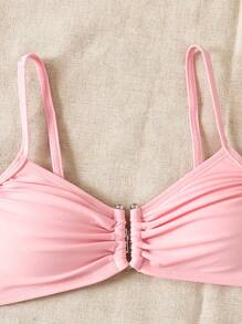 SHEIN Tween Girls Solid Color Metal Decor U-Neck Tankini Swimsuit Set