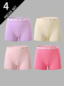 Sparklyn 4 件套 青少年女孩纯棉可爱腰带印花内裤，纯色返校时尚