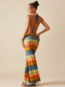 Hauture Vestido con espalda descubierta y estampado de teñido anudado para vacaciones de verano para mujeres - Multicolor - View 5