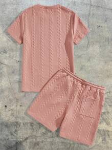 AXEPEAK Men's Solid Color Crew Neck Short Sleeve Top And Shorts 2 Pieces Set - Dusty Pink - View 2