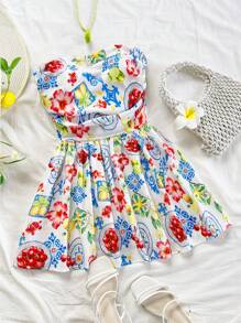 Soleia 女式夏季樱花印花荷叶边花卉印花迷你吊带背心连衣裙 - 彩色 - 查看 1