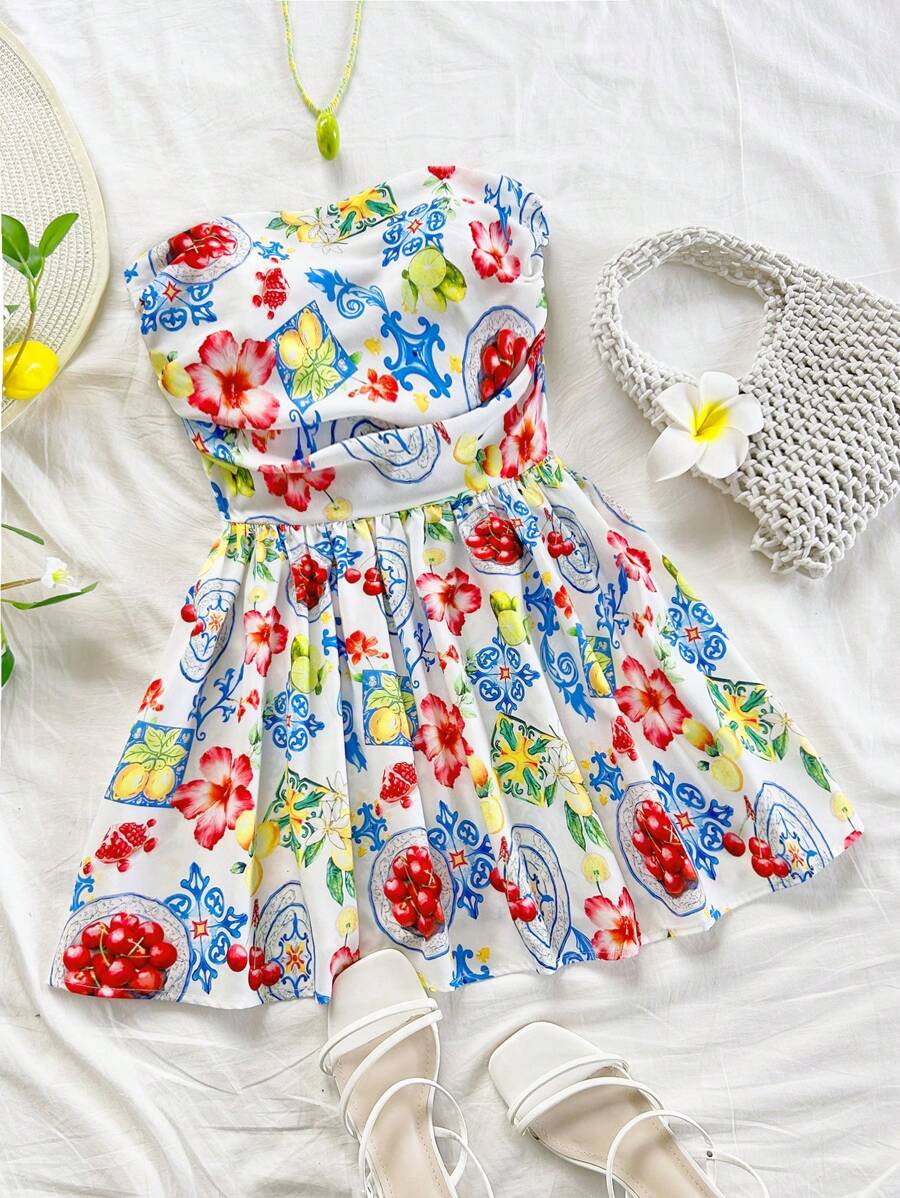 Soleia 女式夏季樱花印花荷叶边花卉印花迷你吊带背心连衣裙 - 彩色 - 查看 1