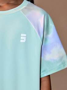JNSQ Camiseta de manga corta para niñas preadolescentes de vuelta al colegio para deportes al aire libre, camiseta de cuello redondo con bloqueo de color y estampado de letras reflectantes 3M para deportes al aire libre