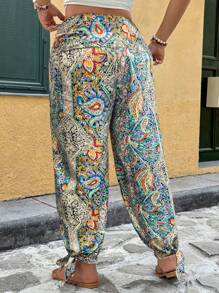 Breezaya Quần dài buộc gấu hở lưng phong cách Boho thường ngày cho nữ cỡ lớn - màu xanh lá - Xem 2