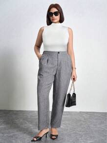 Chikora Áo không tay cổ xếp ly màu trơn cỡ lớn, thanh lịch cho mùa hè - trắng - Xem 6