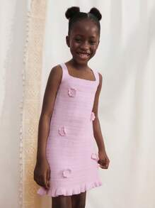 Maija Kids Maija Kids Young Girls Knitted Floral 3D Strap Dresses,In Fall/Winter