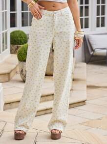 Aralina 优雅夏日花卉印花牛仔裤 - 彩色 - 查看 5