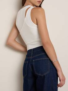 Nöista 可爱夏季纯色镂空短款 Y2k 女式罗纹面料白色背心 - 黃色 - 查看 2