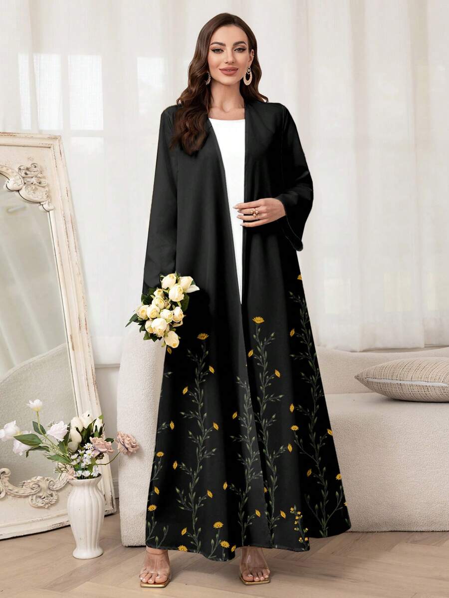 Al Najma Women's Elegant Floral Print Arabian Abaya Robe, Modest - Multicolor - View 1