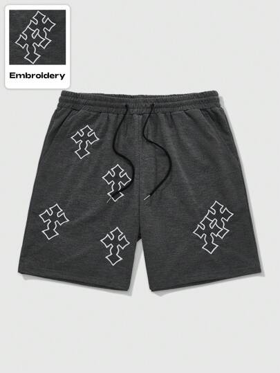 Goth Shorts de sport décontractés avec broderie en forme de croix pour hommes, été
