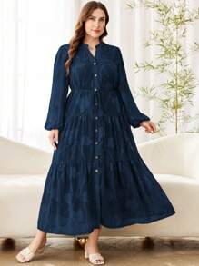 Modelyn Romantic Cut-Out Long Sleeve Loose Multilayer Dress For Spring & Summer, Plus Size Fall Cloth For Women - Blue - View 3