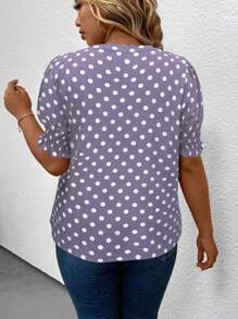 SHEIN Chemise à col cranté imprimée de pois pour grandes tailles, style décontracté d'été