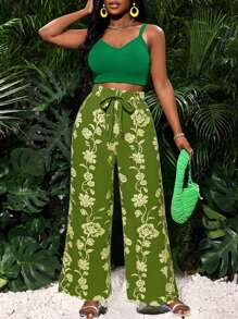 女士简约优雅绿色长款休闲裤，舒适款式 - 綠色 - 查看 4