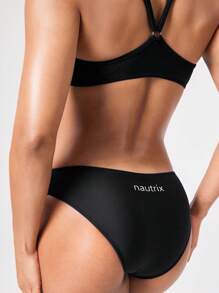 Swim Nautrix 2pcs Spaghetti Strap Crop Top And Low-Waist Bikini Bottom Sexy Swimsuit Set, Summer - Black - View 4