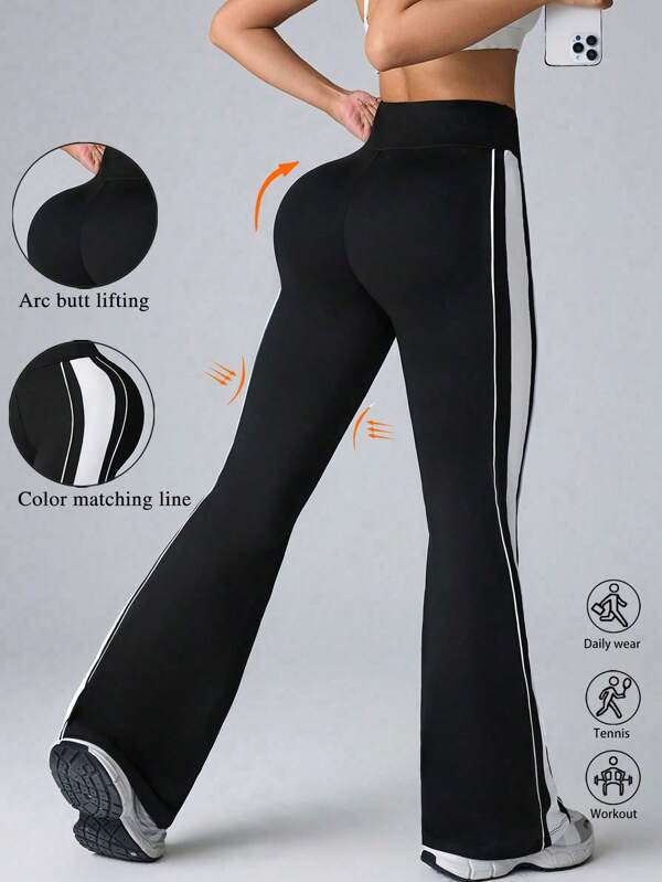 SHEIN Sport Studio Pantaloni de antrenament pentru femei Colorblock Splice Slim Flare