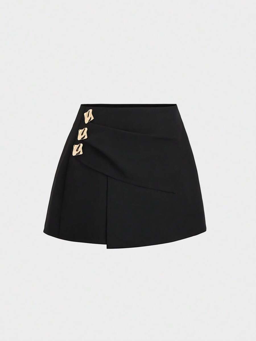 Sweetra Women's Fashionable Commuter Skirt Pants, Solid Color, Suitable For Summer - Black - View 1