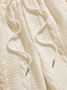 AXEPEAK 男士两件套针织休闲字母拼接夏季套装，街头风，舒适穿搭，情侣装 - 杏色 - 查看 3