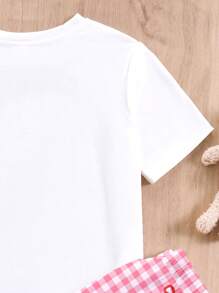 SHEIN Tween Girls Capybara & Bow Pattern Casual Simple Crew Neck Short Sleeve Lounge Set, Suitable For Summer - Multicolor - View 3