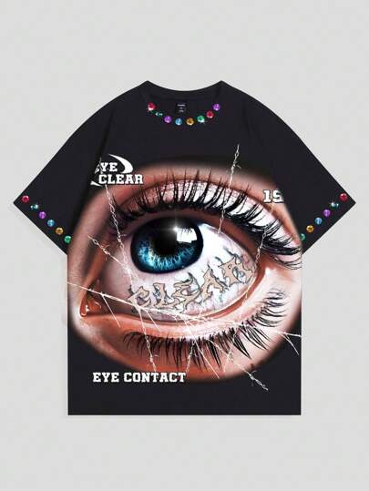 Street Life Camiseta de manga corta con estampado de ojos de moda para hombres, verano