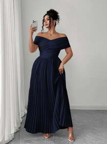 Elenzga Vestido de verano con hombros descubiertos, cintura fruncida y estilo bandeau, vestido de graduación elegante y romántico de talla grande