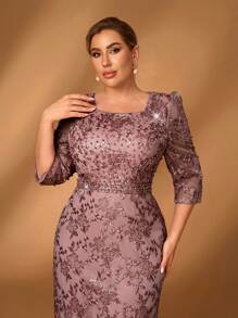 Serin 大码优雅浪漫串珠水晶缀饰蕾丝中袖鱼尾礼服，适合舞会、婚礼、晚会、新娘母亲礼服