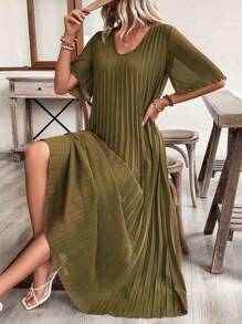 SHEIN LUNE Vestido con mangas fruncidas y volantes para mujer de talla grande