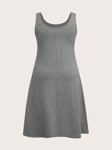 SHEIN BASICS Plus Size Solid Color Knitted Sleeveless Bodycon Dress, Casual - Light Grey - View 2